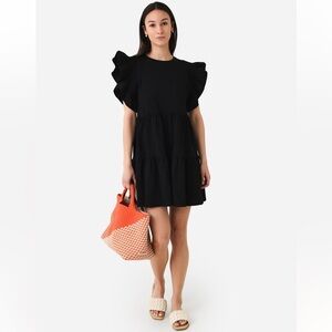 Tuckernuck English Factory Ruffled Babydoll Mini Dress Sz M Black Tiered Cotton